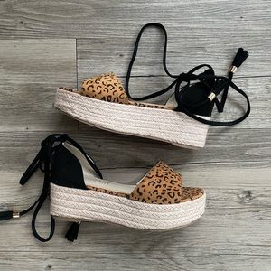 SHEIN Leopard Tie Up Espadrilles